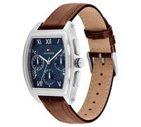 Multifunktionsuhr TOMMY HILFIGER "TH-OXFORD", braun, silberfarben, Armbanduhren, Herren, Quarzuhr, Armbanduhr, Herrenuhr, Lederarmband, analog (72281231-0) braun, silberfarben