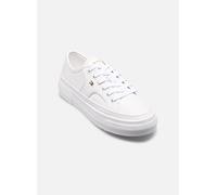 Plateausneaker TOMMY HILFIGER "PLATFORM VULC SNEAKER PIPING LTR", Damen, Gr. 36, weiß, Leder, Schuhe Plateausneaker, Freizeitschuh, Halbschuh, Schnürschuh mit seitlichem Flaggen-Element (85521543-36)