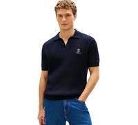 Poloshirt TOMMY HILFIGER "CABLE SHORT SLEEVE POLO", Damen, Gr. XL, desert sky, Strick, Obermaterial: 100% Baumwolle, regular fit normal, Rippbündchen, Shirts, regular fit, Zopfmuster (79014727-XL) des