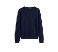 Rundhalspullover TOMMY HILFIGER "SEASONAL STRUCTURE", Damen, Gr. L, schwarz night navy, Strick, Obermaterial: 100% Baumwolle, regular fit, Rundhals, Pullover Rundhalspullover, mit Struktur, Rundhals, 