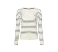Strickpullover TOMMY HILFIGER "CO JERSEY STITCH BOAT-NK SWEATER", Damen, Gr. S (36), ivory silk, schwarz night navy fine stp, Strick, Obermaterial: 67% Baumwolle, 33% Polyamid, gestreift, casual, Basi