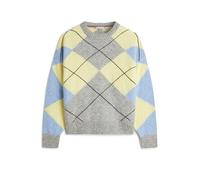 Strickpullover TOMMY HILFIGER "ALPACA BLEND ARGYLE C-NK LS SWT", Damen, Gr. M, light grau htr, gelb, blau argyle, Strick, Obermaterial: 50% Alpaka, 50% Nylon, meliert, regular fit, Rundhals, Rippbündc