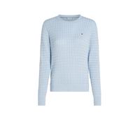Tommy Hilfiger Damen Strickpullover aus Baumwolle mit Zopfmuster Regular Fit, stoned blue, Gr. L