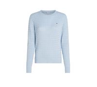 Tommy Hilfiger Damen Strickpullover aus Baumwolle mit Zopfmuster Regular Fit, stoned blue, Gr. S
