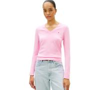 Strickpullover TOMMY HILFIGER "STITCH V-NECK", Damen, Gr. L (42/44), rose petal, Feinstrick, Obermaterial: 67% Baumwolle, 33% Polyamid, unifarben, Basic, regular fit normal, V-Ausschnitt, eingesetzt R