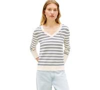 Strickpullover TOMMY HILFIGER "STITCH V-NECK", Damen, Gr. S (36/38), calico, schwarz n navy, blau stp, Feinstrick, Obermaterial: 67% Baumwolle, 33% Polyamid, gestreift, Basic, regular fit normal, V-Au