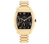 Tommy hilfiger quarz goldfarbenem herren uhr mit schwarzem zifferblatt und edelstahl armband one_size Gold