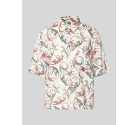 Kurzarmbluse TOMMY HILFIGER "ESS LINEN SHORT SLEEVE SHIRT", Damen, Gr. XL (46), leopard baroque rwb, Web, Obermaterial: 100% Leinen, unifarben, gerade normal, V-Ausschnitt, abgesteppte Kante, Blusen, 