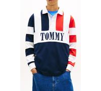 Langarm-Poloshirt TOMMY JEANS "TJM RELAXED FIT ARCHIVE RUGBY", Herren, Gr. M, schwarz night navy, Jersey, Obermaterial: 100% Baumwolle, colorblocking, gestreift, relaxed fit normal, Rundhals, eingeset