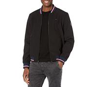 Tommy Hilfiger Rippstrick-Bomberjacke für Herren, leichte College-Jacke, Schwarze Softshell-Hülle, L