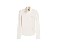 Langarmshirt TOMMY HILFIGER "SLIM 5X2 RIB ROLL-NK LS", Damen, Gr. L (40), ivory silk, Rippware, Obermaterial: 95% Viskose, 5% Elasthan, unifarben, Basic, schmal hüftlang, Langarm abgesteppte Kante, Sh