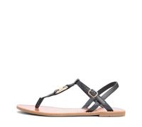 Riemchensandale TOMMY HILFIGER "LEATHER THONG SANDAL", Damen, Gr. 37, schwarz, Leder, unifarben, Basic, Schuhe Riemchensandale, Sommerschuh, Sandalette mit Schmucklogo (10426205-37) schwarz