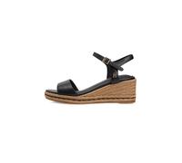 Keilsandalette TOMMY HILFIGER "MID WEDGE ESPAD LEATHER", Damen, Gr. 36, schwarz, Leder, unifarben, Schuhe, Sommerschuh, Riemchensandale mit TH-Logoemblem (47087933-36) schwarz