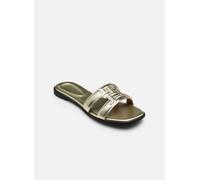 Pantolette TOMMY HILFIGER "TH LOGO STRAP MULE GOLD", Damen, Gr. 39, goldfarben, Leder, leicht glänzend, unifarben, Schuhe Pantolette, Sommerschuh, Schlüpfschuh, Flat mit Logo als Bandage (34212048-39)