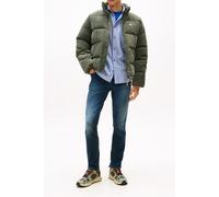 Gerade Jeans TOMMY JEANS "Scanton Slim", Herren, Gr. 33, Länge 32, blau (schwarz denim), Denim/Jeans, Obermaterial: 98% Baumwolle, 2% Elasthan, casual, slim fit lang, Jeans, Mit Markenlabel aus Leder