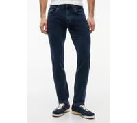 Gerade Jeans TOMMY JEANS "Scanton Slim", Herren, Gr. 34, Länge 32, blau (denim blau schwarz), Denim/Jeans, Obermaterial: 98% Baumwolle, 2% Elasthan, slim fit lang, Jeans, Mit Markenlabel aus Leder hin