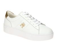 Plateausneaker TOMMY HILFIGER "PLATFORM COURT SNEAKER METALLICS", Damen, Gr. 41, weiß, Leder, sportlich, Schuhe, Freizeitschuh, Halbschuh, Schnürschuh mit TH-Logo (49876113-41) weiß