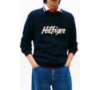 Rundhalspullover TOMMY HILFIGER "SEASONAL GRAPHIC COTTON", Damen, Gr. S, schwarz night navy, Strick, Obermaterial: 100% Baumwolle, normal normal, Rundhals, Rippbündchen, Pullover Rundhalspullover (426