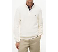 Strickpullover TOMMY HILFIGER "SEASONAL STRUCTURE ZIP MOCK", Herren, Gr. M, ivory petal, Strick, Obermaterial: 100% Baumwolle, unifarben, regular fit normal, Rundhals, eingesetzt Rippbündchen, Pullove