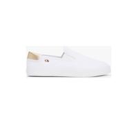Slip-On Sneaker TOMMY HILFIGER "VULC CANVAS SLIP-ON SNEAKER", Damen, Gr. 41, gold (weiß, goldfarben), Baumwolle, unifarben mit Farbeinsatz, sportlich, Schuhe, Plateau, Freizeitschuh, Halbschuh mit Kon