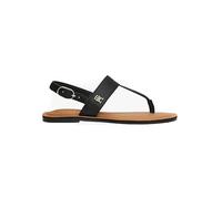 Riemchensandale TOMMY HILFIGER "LEATHER THONG SANDAL", Damen, Gr. 40, schwarz, Leder, modisch, Schuhe, Sandalette, Sommerschuh, Flats mit Zehensteg (23110137-40) schwarz