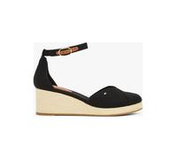 Keilsandalette TOMMY HILFIGER "FLAG CLOSED TOE MID WEDGE ESPAD", Damen, Gr. 39, schwarz, Baumwolle, Leder, modisch, Schuhe, Riemchensandale, Sommerschuh mit verstellbarer Schnalle (59314557-39) schwar