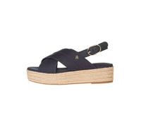Keilsandalette TOMMY HILFIGER "DENIM ESPADRILLE PLATFORM SANDAL", Damen, Gr. 38, blau (dunkelblau), Baumwolle, Schuhe, Plateau, Riemchensandale, Sommerschuh mit verstellbarer Schnalle (76000439-38) du