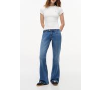 Bootcut-Jeans TOMMY JEANS "SIA LOW BOOTCUT BJ0133", Damen, Gr. 29, Länge 30, blau (denim medium), Denim/Jeans, Obermaterial: 99% Baumwolle, 1% Elasthan, unifarben, lang, Jeans, Baumwollmischung, low w