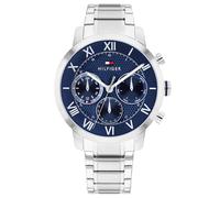 Multifunktionsuhr TOMMY HILFIGER "TH-OXFORD", edelstahlfarben, blau, Armbanduhren, Herren, Quarzuhr, Armbanduhr, Herrenuhr, Edelstahlarmband, analog (49499914-0) edelstahlfarben, blau