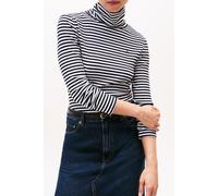 Langarmshirt TOMMY HILFIGER "SLIM 5X2 RIB ROLL-NK LS", Damen, Gr. XL (42), blau (schwarz night navy, ecru stp), Rippware, Obermaterial: 95% Viskose, 5% Elasthan, gestreift, Basic, schmal hüftlang, Run