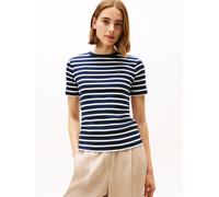 Tommy Hilfiger Damen Slim Cody C-NK SS WW0WW40587, Blau, XXXL, Blau (Dark Night Navy/Ecru STP), XXX-Large