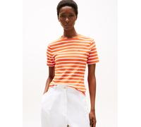 Tommy Hilfiger Damen T-Shirt Kurzarm Slim Cody Rundhalsausschnitt, Mehrfarbig (Classic Breton Orange/ECU), XS