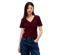 Tommy Hilfiger Damen T-Shirt Kurzarm New Slim Cody mit V-Ausschnitt, Rot (Deep Burgundy), L