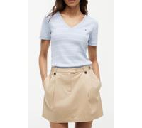 Tommy Hilfiger Damen T-Shirt Kurzarm New Slim Cody mit V-Ausschnitt, Blau (Fine STP Breezy Blue/Ecru), XS