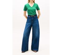 Tommy Hilfiger Damen T-Shirt Kurzarm New Slim Cody mit V-Ausschnitt, Grün (Fine STP Courtside Green/Ecru), L