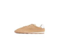 Sneaker TOMMY HILFIGER "TH BELLA LOW RUNNER SUEDE", Damen, Gr. 38, safari, Veloursleder, unifarben mit Farbeinsatz, Schuhe Sneaker, Halbschuh, Schnürer, Freizeitschuh mit kontrastfarbenem Fersenbesatz