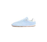 Sneaker TOMMY HILFIGER "TH BELLA LOW RUNNER SUEDE", Damen, Gr. 41, hellblau, Veloursleder, unifarben mit Farbeinsatz, Schuhe Sneaker, Halbschuh, Schnürer, Freizeitschuh mit kontrastfarbenem Fersenbesa
