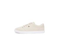 Plateausneaker TOMMY HILFIGER "TH LOW PROFILE VULC CANVAS", Damen, Gr. 36, beige, Baumwolle, unifarben, Basic, Schuhe Plateausneaker, Halbschuh, Schnürer, Freizeitschuh mit gepolstertem Schaftrand (87