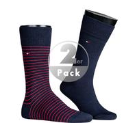 TOMMY HILFIGER Herrensocken Doppelpack Uni/Ringel blau Größe 39-42