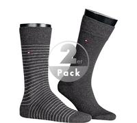 TOMMY HILFIGER Herrensocken Doppelpack Uni/Ringel grau Größe 43-46