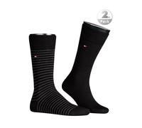 Tommy Hilfiger Herrensocken Doppelpack Uni/Ringel schwarz Größe 43-46
