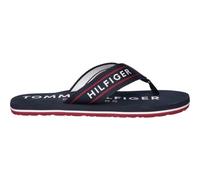 Zehentrenner TOMMY HILFIGER "SPORTY HILFIGER BEACH SANDAL", Herren, Gr. 44, dunkelblau, Textil, unifarben mit Farbeinsätzen, Basic, Schuhe Zehentrenner, Sommerschuh, Strandschuh, Flats mit Logoschrifz