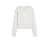 Strickjacke TOMMY HILFIGER "SOFT WOOL JERSEY SLIM CARDI", Damen, Gr. M (40), weiß (ivory petal), Strick, Obermaterial: 100% Wolle, unifarben, slim fit normal, Rundhals, Strickjacken Strickjacke, Wolle