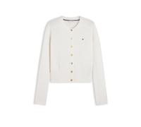 Strickjacke TOMMY HILFIGER "SOFT WOOL JERSEY SLIM CARDI", Damen, Gr. S (36/38), weiß (ivory petal), Strick, Obermaterial: 100% Wolle, unifarben, slim fit normal, Rundhals, Strickjacken Strickjacke, Wo