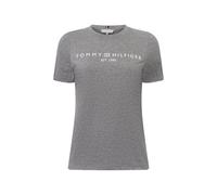 Tommy Hilfiger Damen T-Shirt Kurzarm Logo Rundhalsausschnitt, Grau (Mid Grey Heather), L