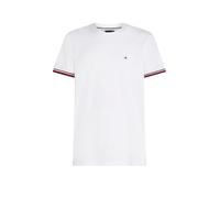 T-Shirt TOMMY HILFIGER "GLOBAL STRIPE CUFF TEE", Herren, Gr. XXL, weiß, Single Jersey, Obermaterial: 100% Baumwolle, regular fit, Rundhals, Kurzarm, Shirts (11573756-XXL) weiß