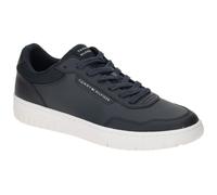 Plateausneaker TOMMY HILFIGER "TH BASKET CORE LTH PINPERF", Herren, Gr. 44, blau (dunkelblau), Leder, Lederimitat, Textil, sportlich, Schuhe, Freizeitschuh, Halbschuh, Schnürschuh mit gepolstertem Sch