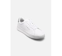 Sneaker TOMMY HILFIGER "TH COURT LTH DETAIL ESS", Herren, Gr. 44, weiß, grau, Leder, Lederimitat, unifarben mit Farbeinsatz, Basic, Schuhe Sneaker, Freizeitschuh, Halbschuh, Schnürer mit Logoschriftzü