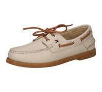 Bootsschuh TOMMY HILFIGER "TH FLAG BOAT SHOE CORE LEATHER", Damen, Gr. 41, beige, Leder, kontrastfarbene Details, unifarben mit Farbeinsatz, Schuhe Bootsschuh, Schnürschuh, Sommerschuh mit modischen D