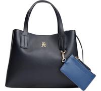 Henkeltasche TOMMY HILFIGER "TH ICON MINI SATCHEL", Damen, Gr. B/H/T: 28cm x 22,5cm x 12,5cm, dunkelblau, Lederimitat, Taschen, Damen Tragetaschem Umhängetasche mit abnehmbarem RV-Täschchen (93096701-
